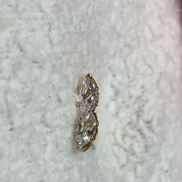 Dainty Gold Tone Marquise Cut CZ Post Earrings - Picture 6 of 7